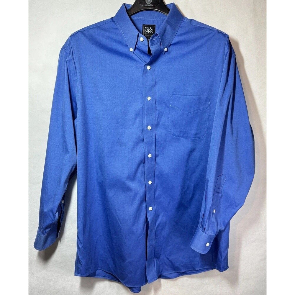 Jos. A. Bank Mens Long Sleeve Button-down Dress Shirt Traveler 17-33 Blue